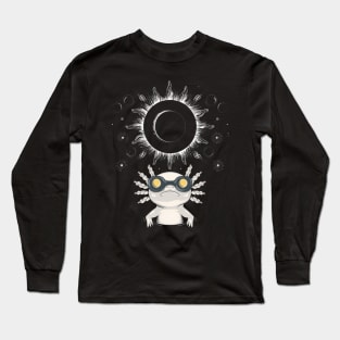 Total Solar Eclipse 2024 Axolotl Wearing Eclipse Glasses Long Sleeve T-Shirt